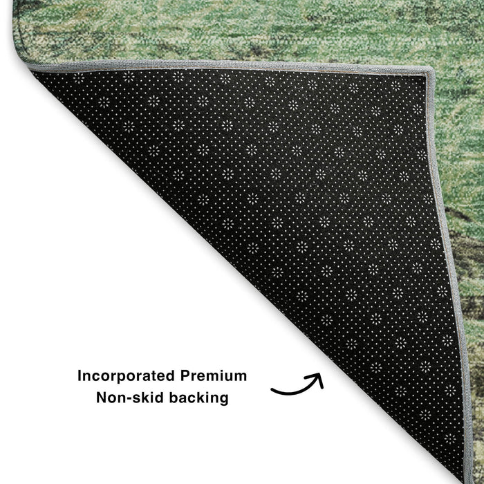 8' X 10' Abstract Washable Area Rug With UV Protection (650630) - Beige / Teal / Olive Green