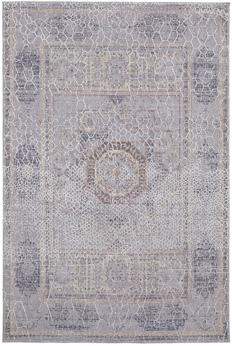 12' x 15' Floral Power Loom Distressed Stain Resistant Area Rug - Gray And Ivory
