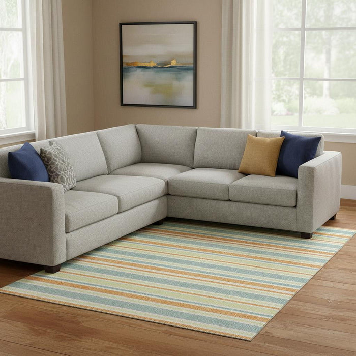 10' X 14' Striped Washable Area Rug With UV Protection (647848) - Orange / Green / Blue