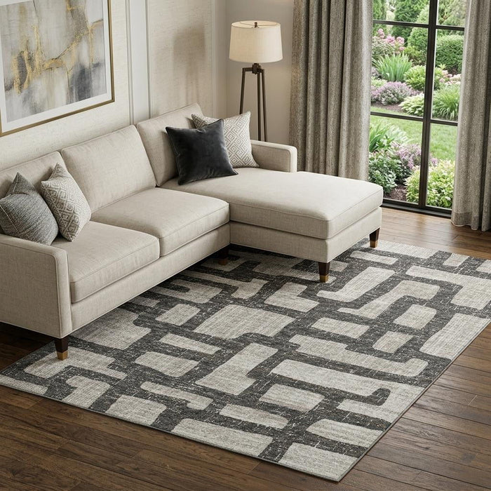 9' X 12' Abstract Washable Area Rug With UV Protection (644843) - Gray / Ivory