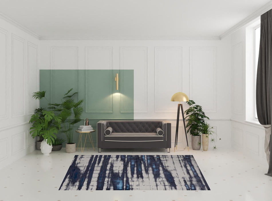 7' x 10' Abstract Power Loom Distressed Area Rug - Ivory Blue And Gray