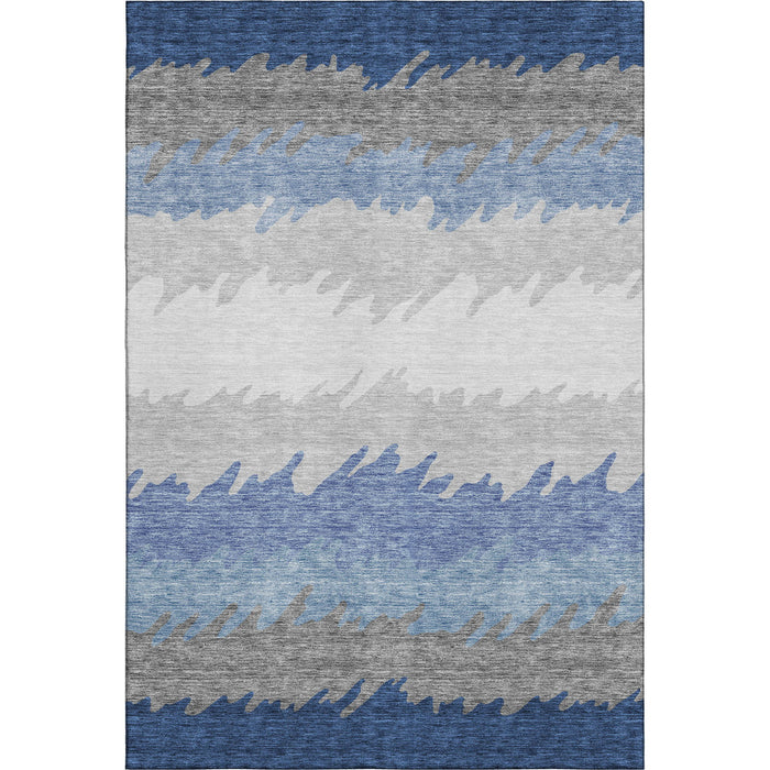 8' X 10' Transitional Striped Washable Area Rug With UV Protection - Navy Blue