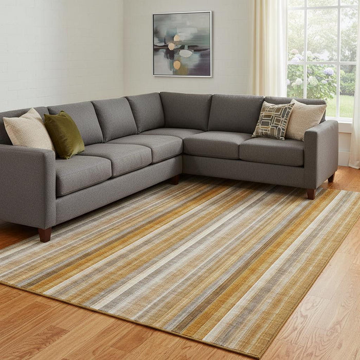 10' X 14' Striped Washable Area Rug With UV Protection (648400) - Rust / Gray