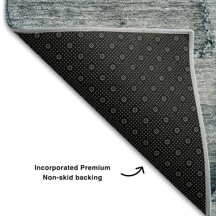 10' X 14' Abstract Washable Area Rug With UV Protection (656334) - Teal / Gray