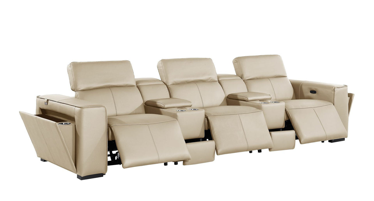 Top Grain Leather Reclining Metal USB Sofa (720393) - Beige