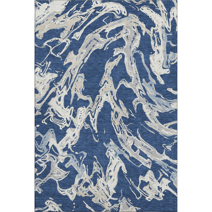 10' X 14' Abstract Washable Area Rug With UV Protection (681263) - Navy Blue / Ivory / Gray