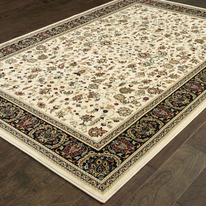 8' x 11' Oriental Power Loom Stain Resistant Area Rug - Ivory And Black