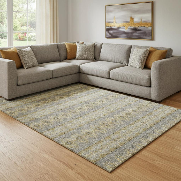 10' X 14' Floral Medallion Washable Area Rug With UV Protection (651328) - Gold / Blue / Ivory