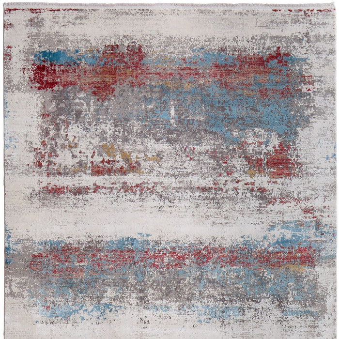 18' X 12' Abstract Power Loom Area Rug With Fringe - Gray / Red