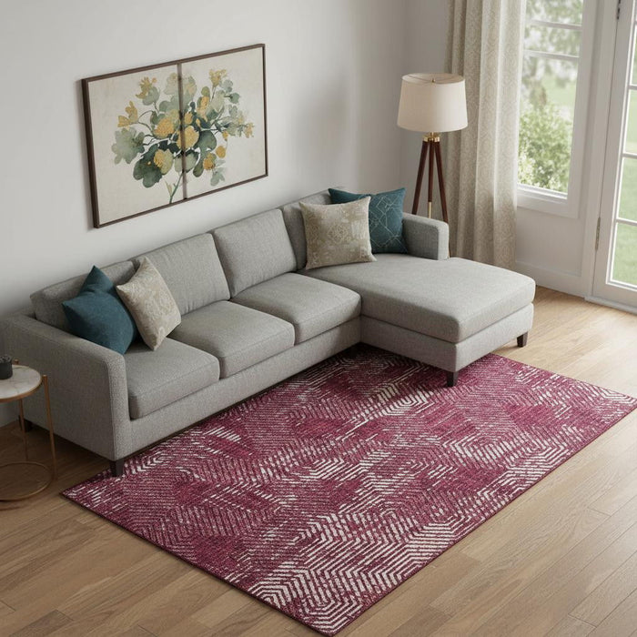 10' X 14' Geometric Washable Area Rug With UV Protection (672476) - Burgundy / Ivory