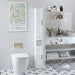 Giga slim tall white bathroom linen cabinet with two doors and adjustable shelves, freestanding storage for bathroom organization.