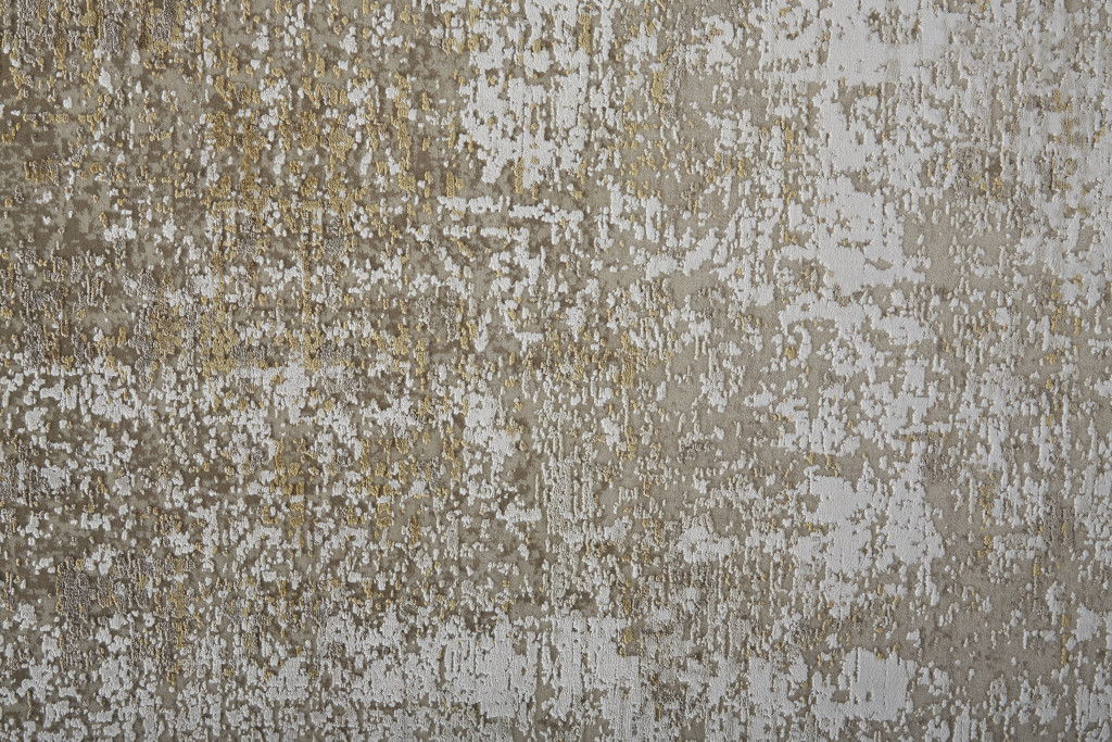 7' x 10' Abstract Area Rug With Fringe - Gold And Ivory