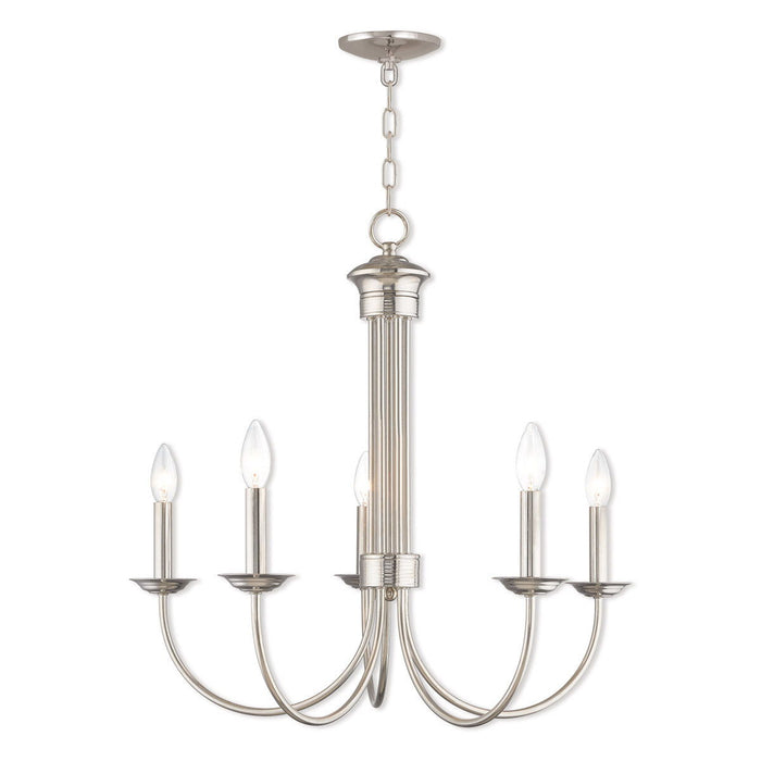 24" Five Light Metal Dimmable Chandelier With Shades - Nickel