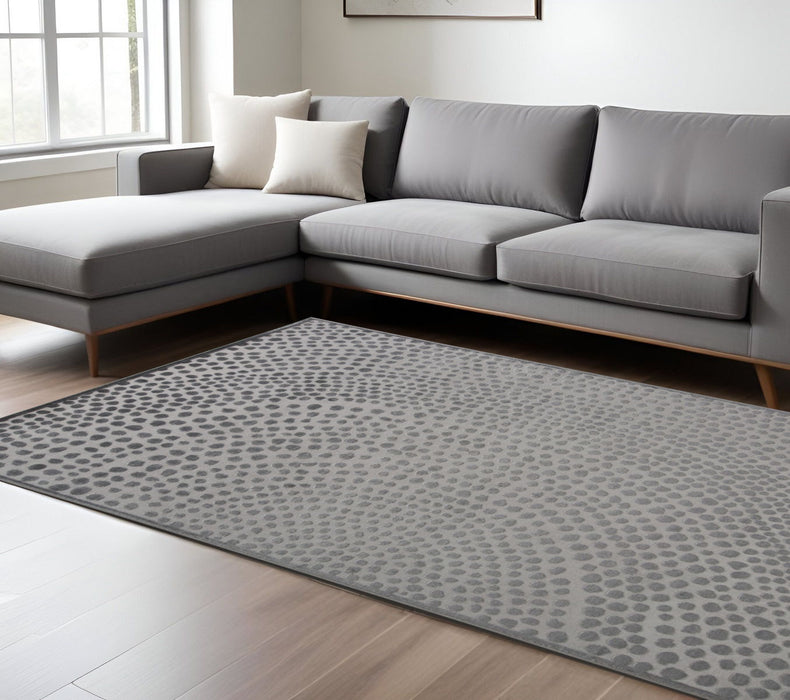 8' x 11' Abstract Stain Resistant Area Rug - Gray Silver And Ivory