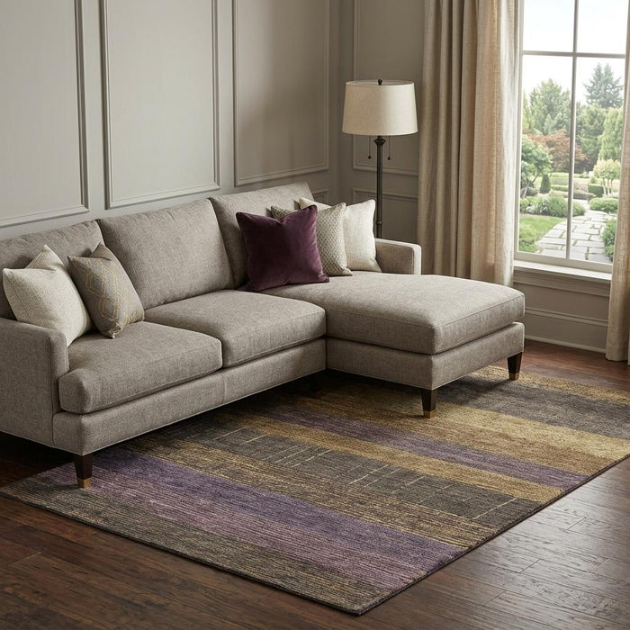 10' X 14' Striped Washable Area Rug With UV Protection (694472) - Brown / Plum / Gold