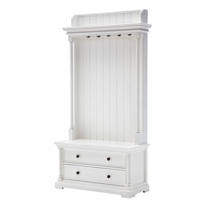 Classic Hall Tree Coat Rack With Drawers - White