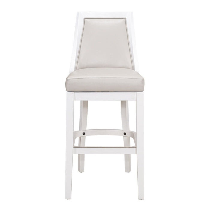 Faux Leather And Solid Wood Bar Height Swivel Bar Chair - Pearl Silver And White