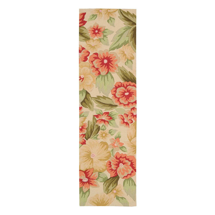 8' Botanical Leaves Hand Carved Handmade Runner Rug (552604) - Cream