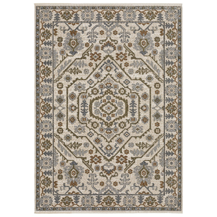 7' X 10' Floral Area Rug With Fringe - Ivory And Rust