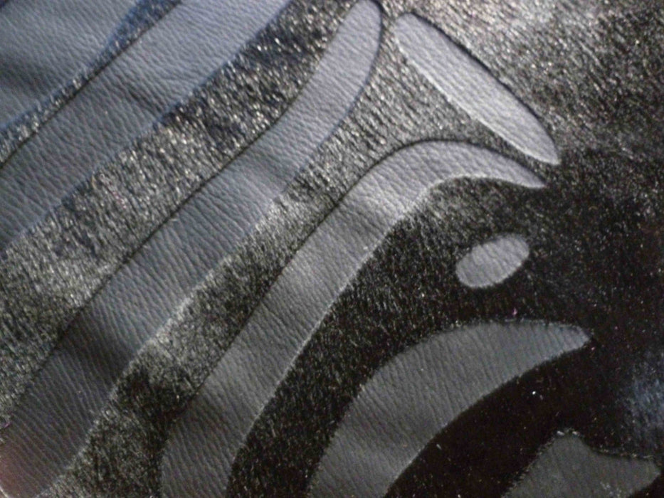 6' Etched Zebra Stenciled Cowhide Rug - Black