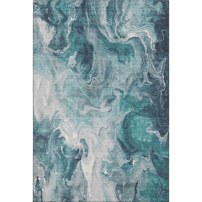 10' X 14' Abstract Washable Area Rug With UV Protection (697248) - Teal / Gray / Silver
