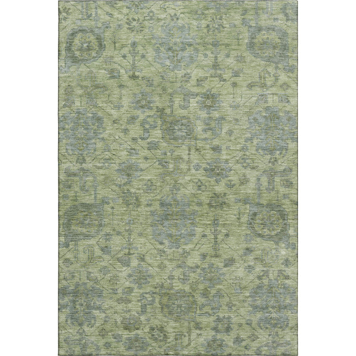 10' X 14' Damask Washable Area Rug With UV Protection (684388) - Artichoke Green / Gray