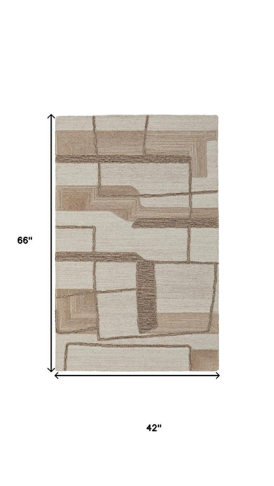 10' X 14' Wool Geometric Hand Tufted Area Rug (567630) - Brown / Tan / Ivory