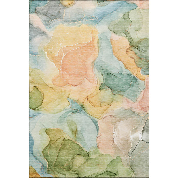 10' X 14' Abstract Washable Area Rug With UV Protection (646704) - Blue / Green / Orange
