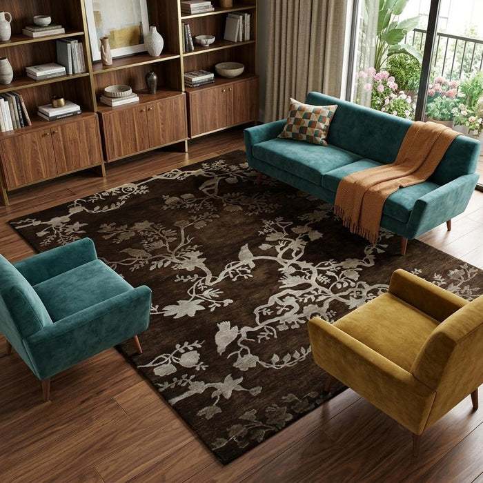 8' X 10' Wool Floral Hand Knotted Area Rug (744282) - Brown / Silver