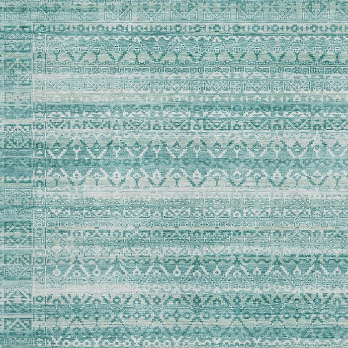 10' X 14' Striped Washable Area Rug With UV Protection (717815) - Aqua / Ivory