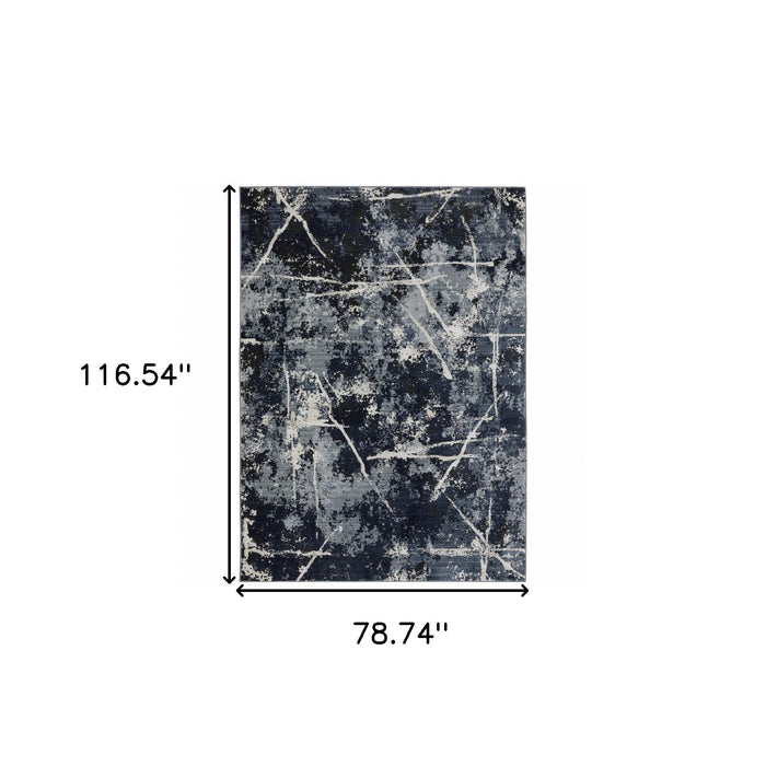 6.6' x 9.7' Abstract Power Loom Stain Resistant Area Rug - Blue Grey And Beige