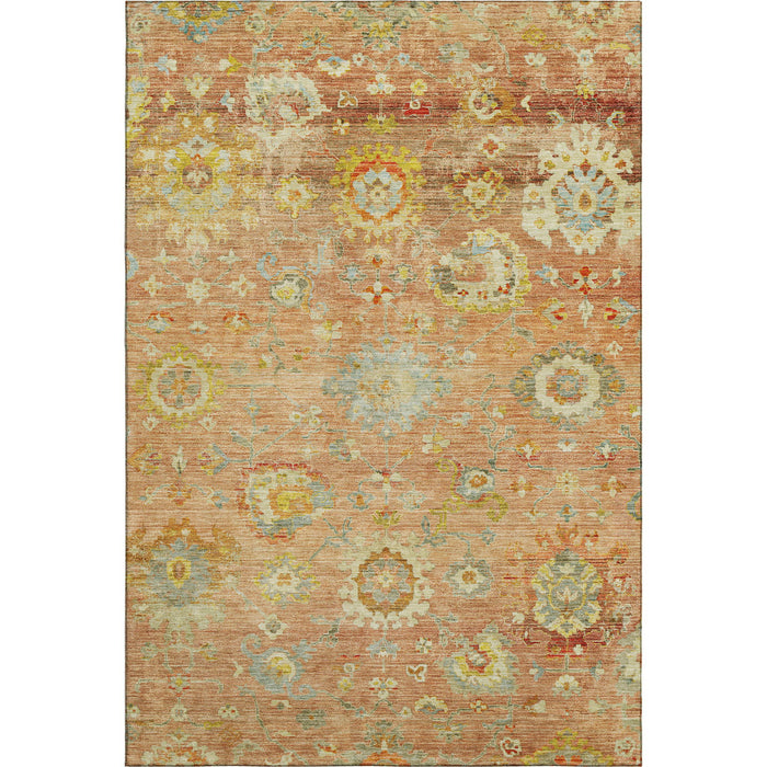 10' X 14' Floral Washable Area Rug With UV Protection (684468) - Coral / Gold / Blue