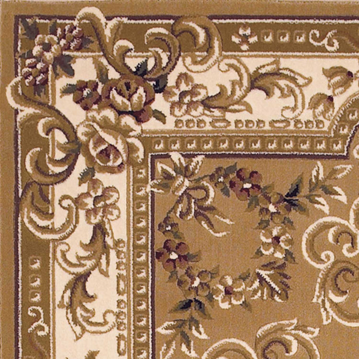 8' x 11' Machine Woven Hand Carved Floral Medallion Indoor Area Rug - Beige Ivory