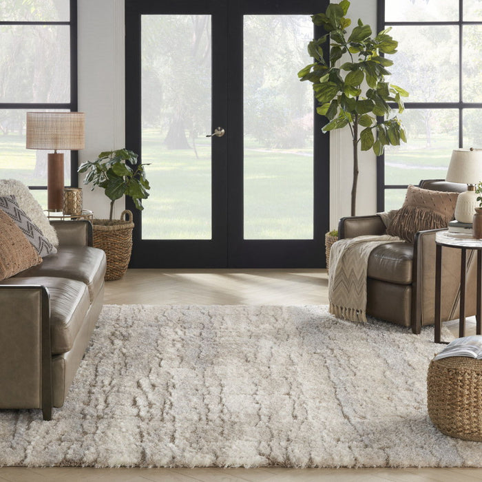 7' X 9' Abstract Shag Area Rug - Beige