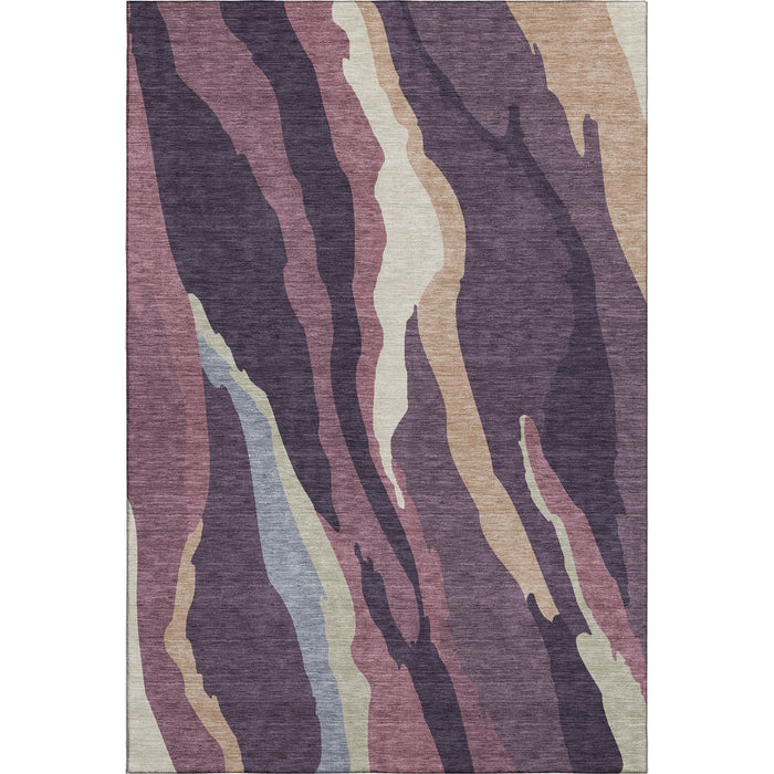 10' X 14' Abstract Washable Area Rug With UV Protection (682139) - Plum / Ivory / Gray