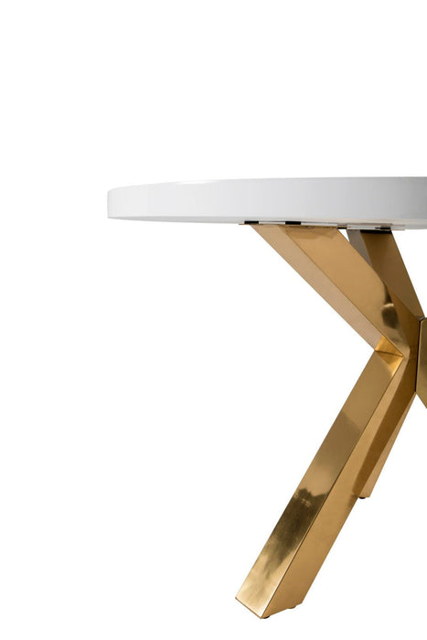 48" Wood And Metal Cross Leg Base Round Top Dining Table - White