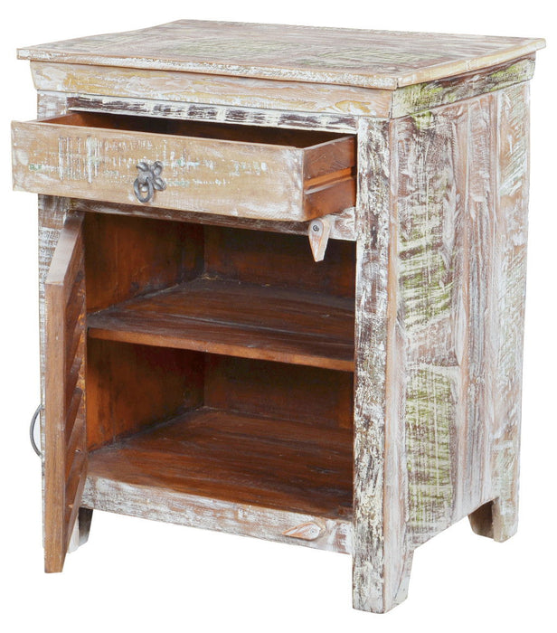 30" One Drawer Shutter Solid Wood Nightstand - Distressed White