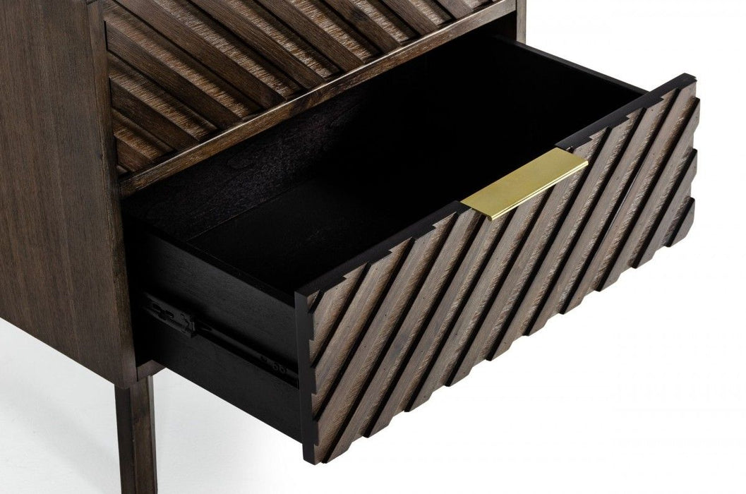 Classic Chevron Nightstand With Two Drawers - Dark Brown
