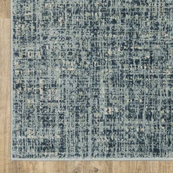 8' x 10' Abstract Power Loom Stain Resistant Area Rug - Dark Blue Light Blue Gray Ivory And Beige