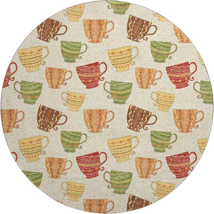 8' Geometric Washable Round Rug With UV Protection - Ivory