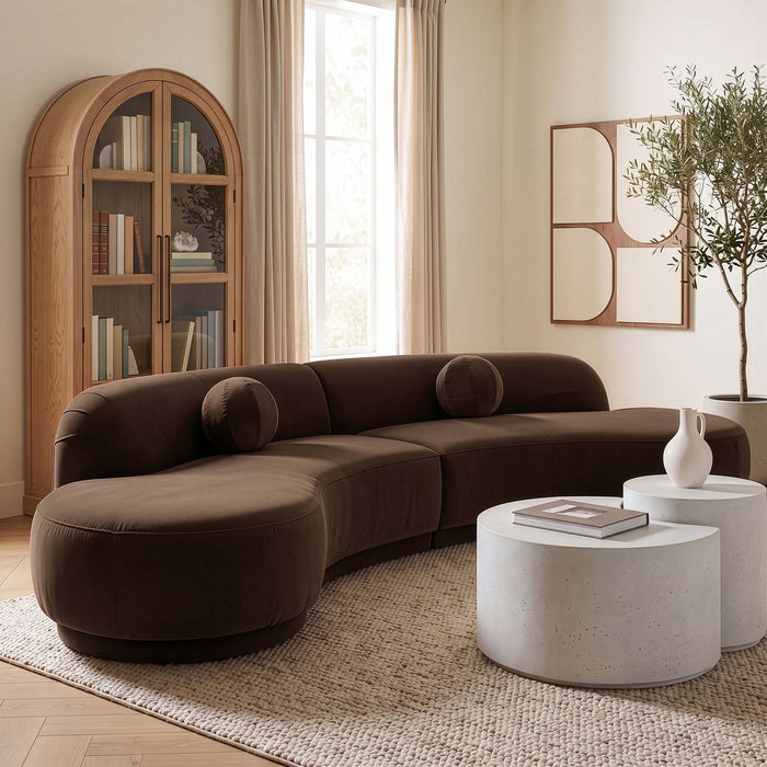 Meridian Furniture Avra velvet performance fabric sectional sofa with plush upholstery and modern design.