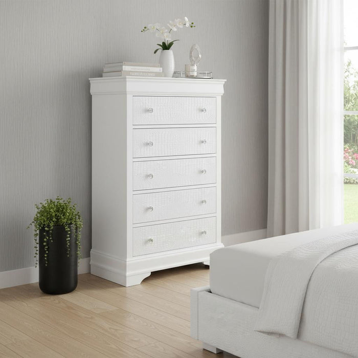 Solid Wood Five Drawer Chest - Metallic White
