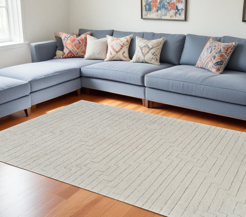 7.9' x 7.9' Abstract Distressed Area Rug - Cream And Beige