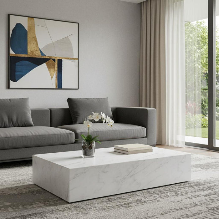 Genuine Marble Block Coffee Table (714506) - White