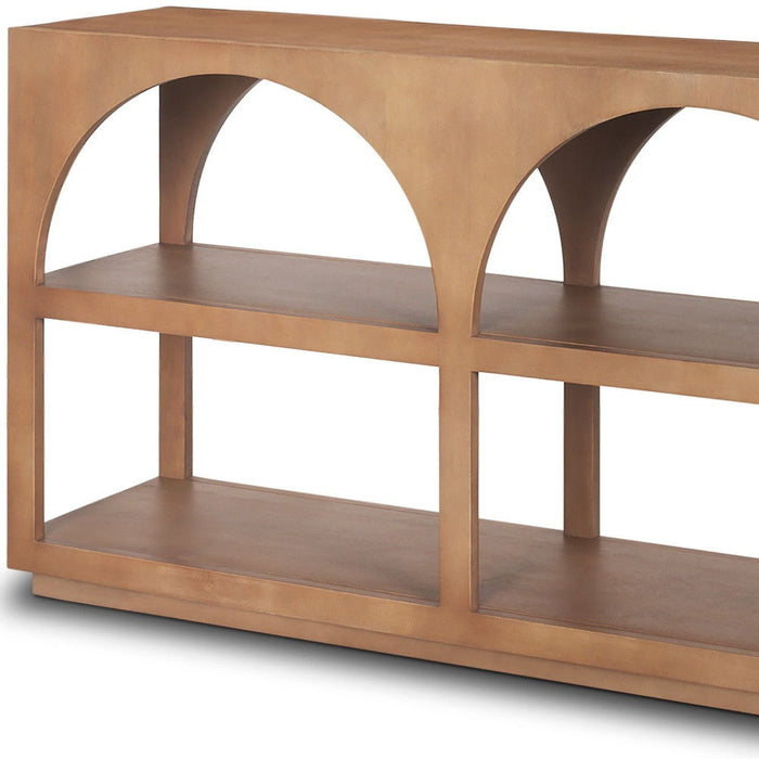 54" Solid Wood Floor Shelf Console Table With Two Shelves - Brown
