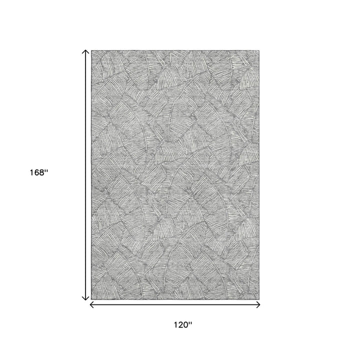 10' X 14' Floral Washable Area Rug With UV Protection (672605) - Gray / Ivory