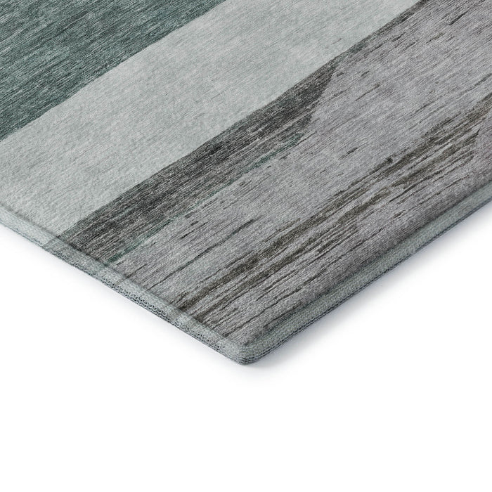 10' X 14' Striped Washable Area Rug With UV Protection (695138) - Teal / Ivory / Gray