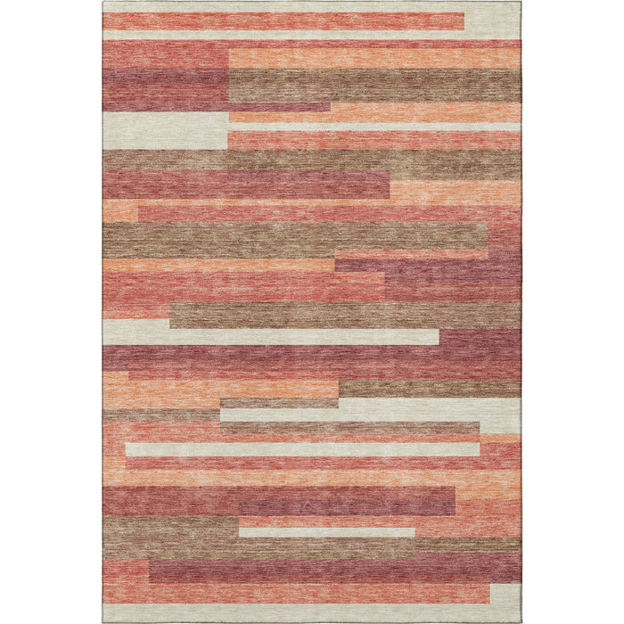 10' X 14' Striped Washable Area Rug With UV Protection - Coral