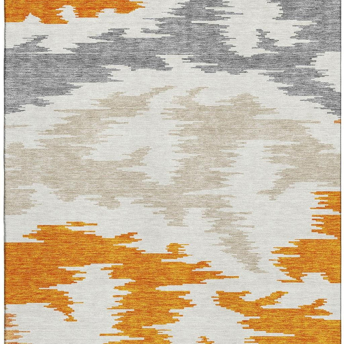 10' X 14' Abstract Washable Area Rug With UV Protection - Orange And Gray