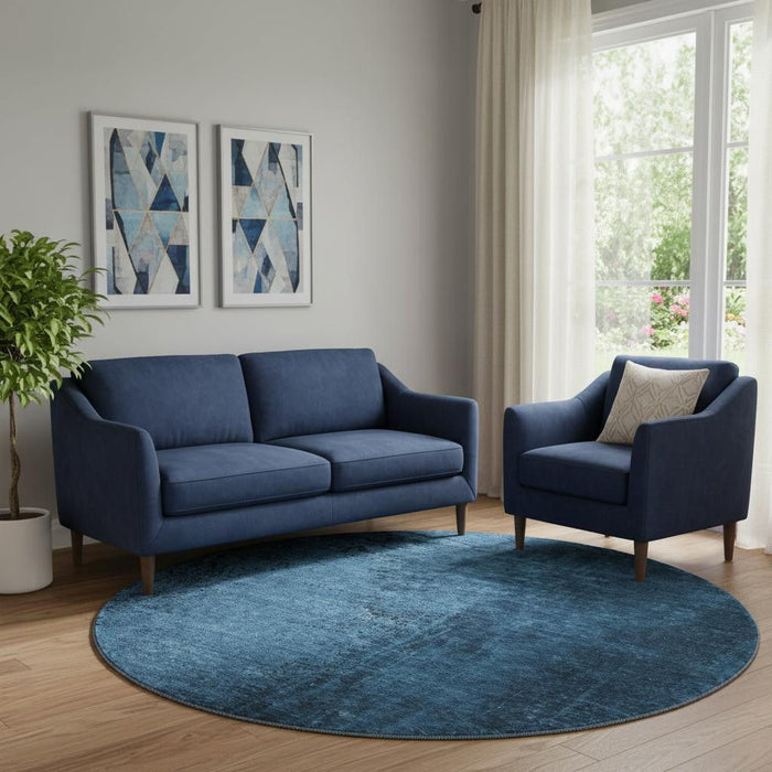 8' Abstract Washable Round Rug With UV Protection (648817) - Navy Blue / Gray